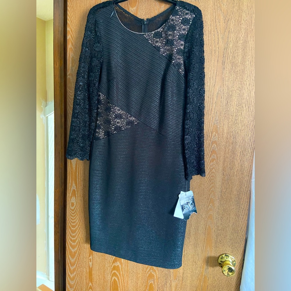 Formal cocktail black dress Saks 5th long sleeve